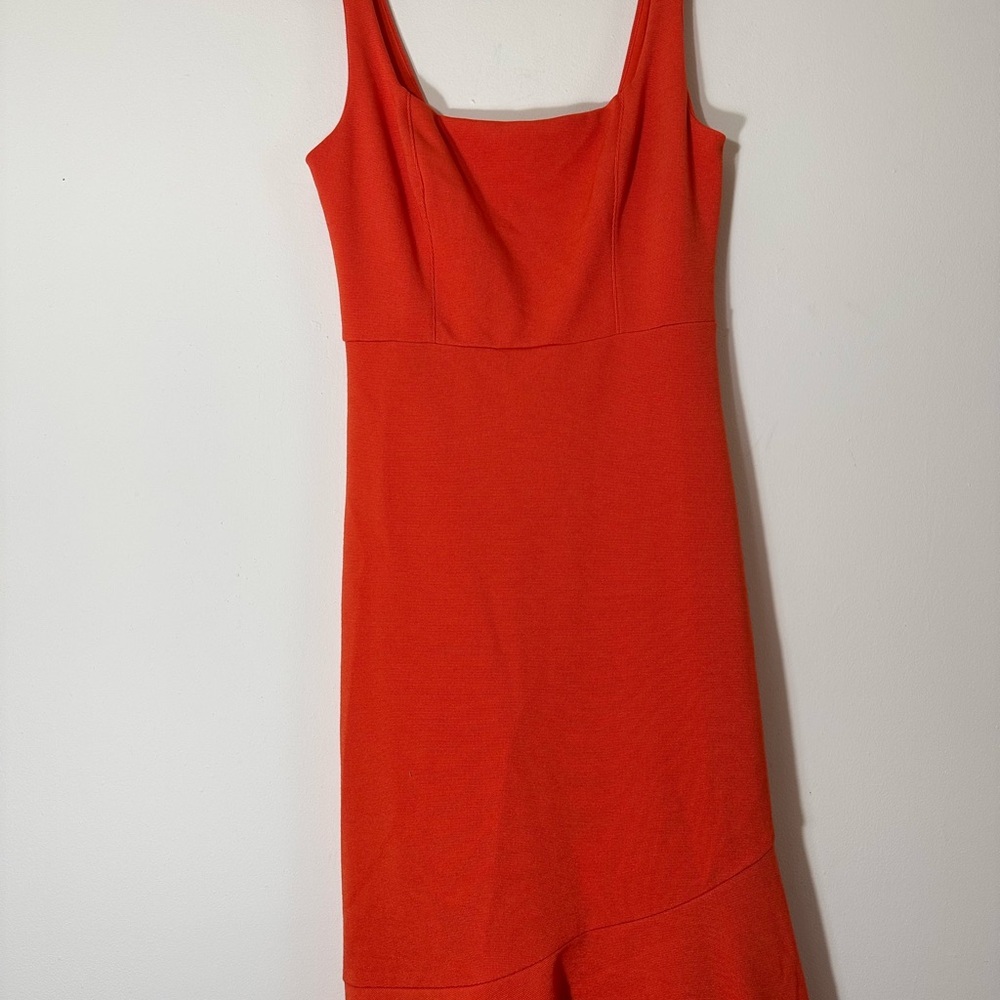 Anthropologie Ariana square neck asymmetrical ruffle hem dress orange small NWT - Picture 6 of 15